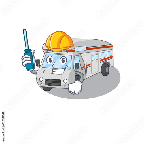 cartoon character style campervan working as an automotive