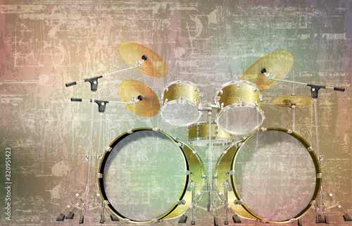 abstract gray grunge vintage sound background drum kit vector illustration