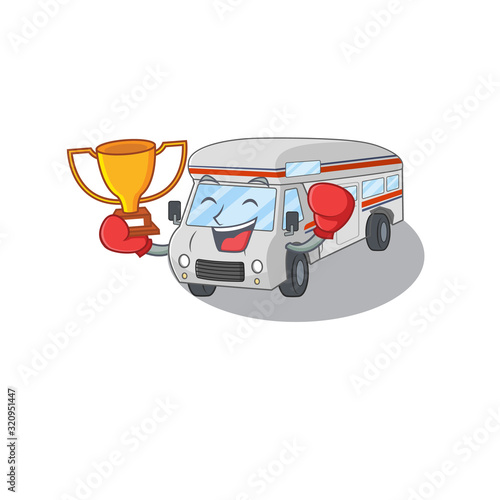 fantastic Boxing winner of campervan in mascot cartoon design