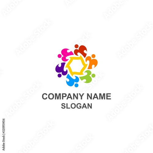 Abstract community logo, with colorful love shape trimmed like human body.