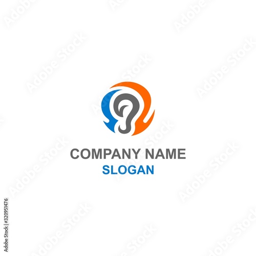 Ear omega sign, simple healthcare or medical ear treatment logo.