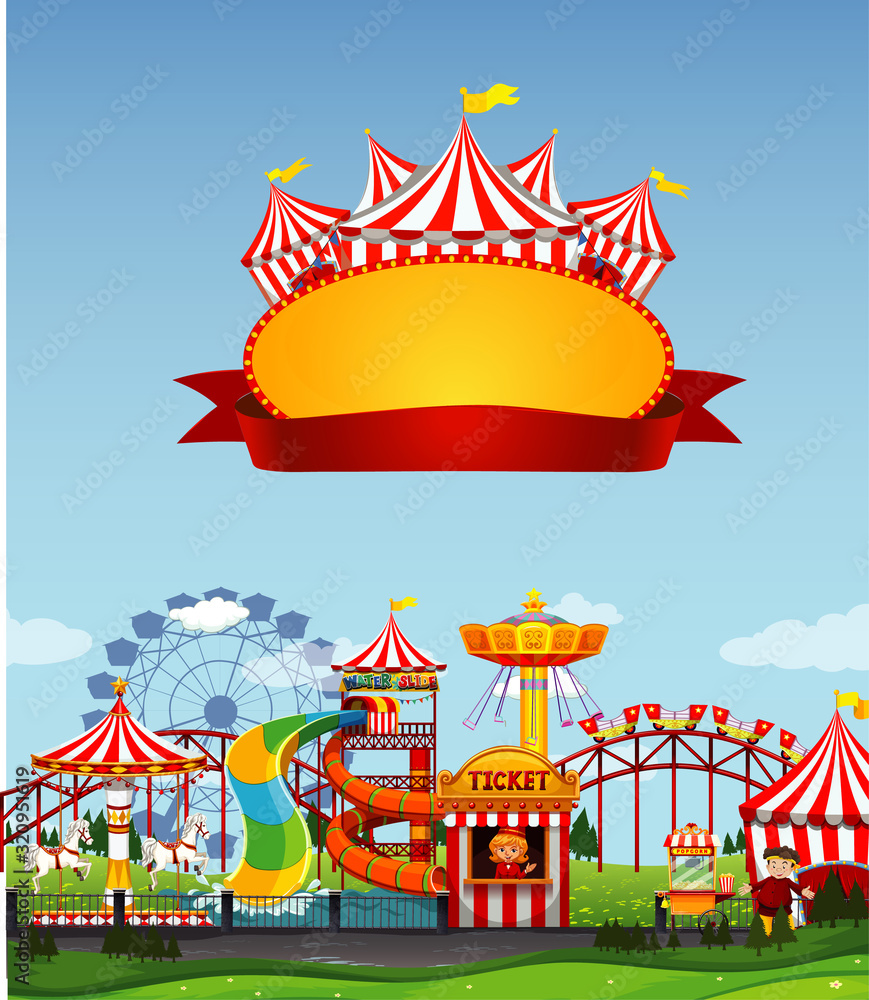 Circus scene with sign template in the sky Circus scene with sign template in the sky