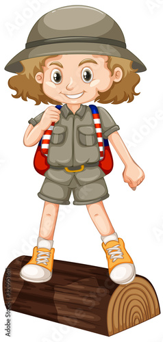 Girl in safari outfit on white background