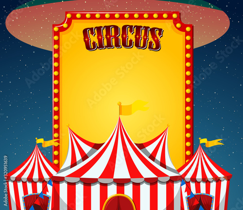 Circus sign template with tents at night