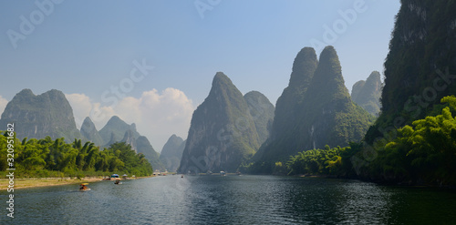 Bamboo forest and tall karst peaks along the Lijiang River Guangxi province China