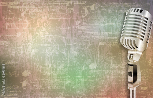 abstract gray grunge vintage sound background retro microphone vector illustration