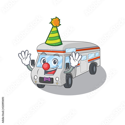 Funny Clown campervan cartoon character mascot design