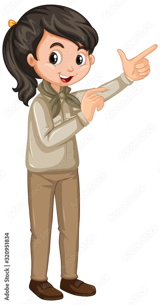 Girl in scout uniform on white background Girl in scout uniform on white background