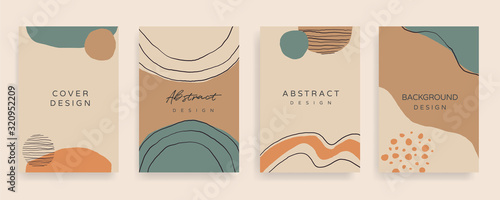 Social media stories and post creative Vector set. Background template with copy space for text and images design by abstract colored shapes,  line arts , Tropical leaves  warm color of the earth tone