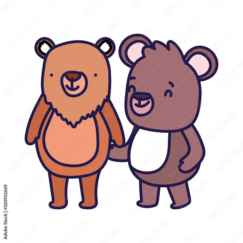 Obraz premium little teddy bear and bear cartoon character on white background