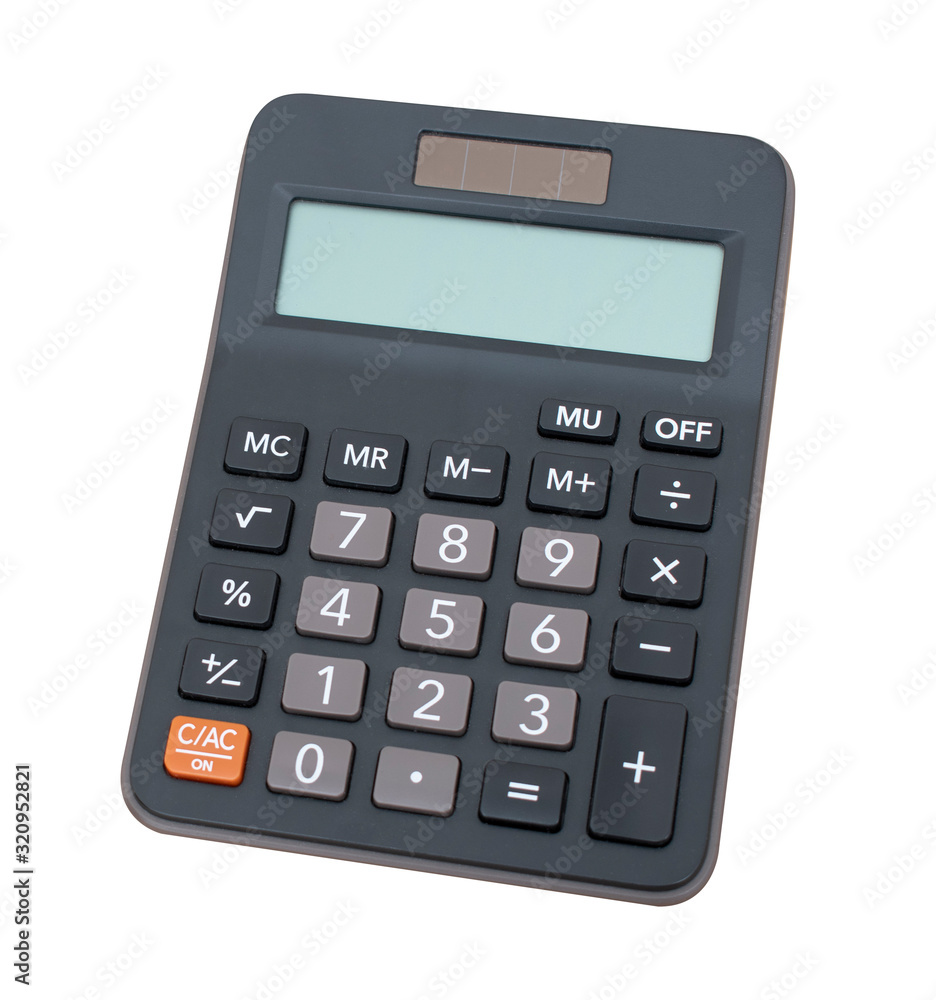 Black calculator on white background. Black calculator on white background.
