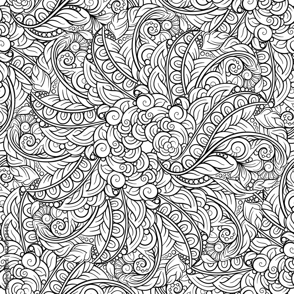 Obraz premium Black and white abstract floral seamless pattern.