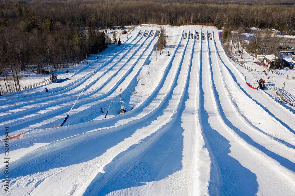 Snow tubing runs in the winter in Canada