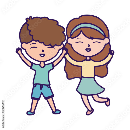 happy childrens day, little boy and girl celebration excited cartoon