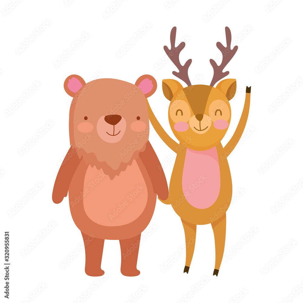 Fototapeta premium cute deer and bear cartoon on white background