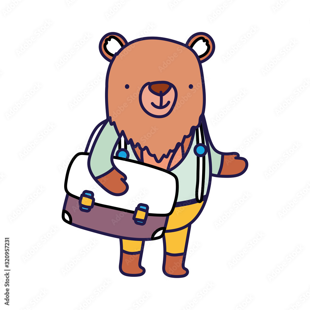 back to school education cute bear with bag and clothes