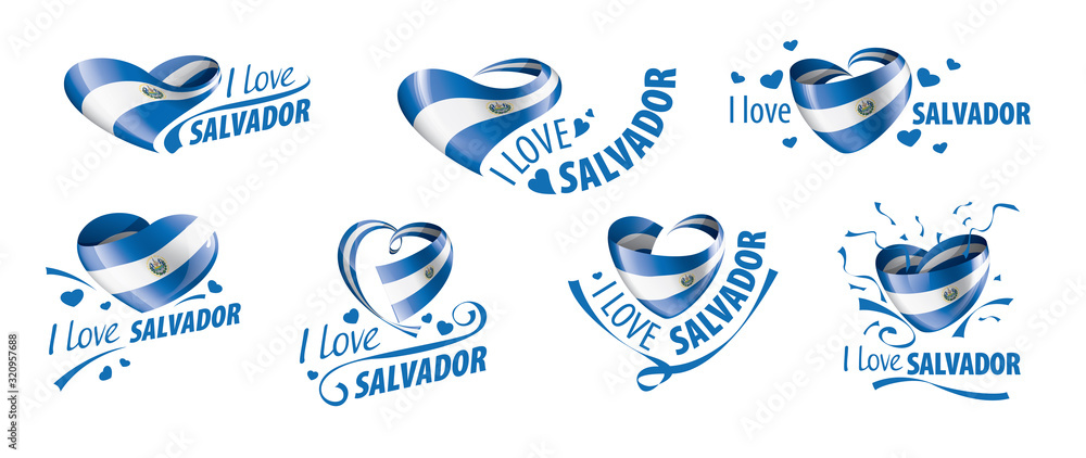 Naklejka premium National flag of the Salvador in the shape of a heart and the inscription I love Salvador. Vector illustration