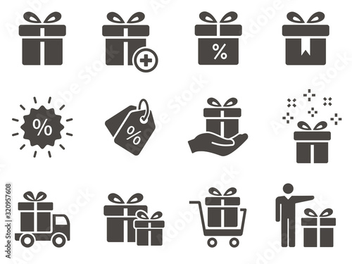 Gift box icon set. Illustrations isolated on white.
