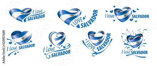 National flag of the Salvador in the shape of a heart and the inscription I love Salvador. Vector illustration photo