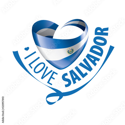 National flag of the Salvador in the shape of a heart and the inscription I love Salvador. Vector illustration