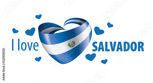National flag of the Salvador in the shape of a heart and the inscription I love Salvador. Vector illustration