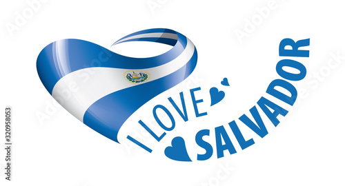 National flag of the Salvador in the shape of a heart and the inscription I love Salvador. Vector illustration