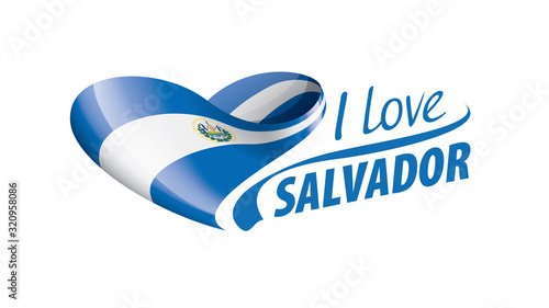 National flag of the Salvador in the shape of a heart and the inscription I love Salvador. Vector illustration