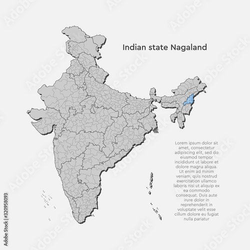 India country map and Nagaland state template