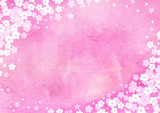 満開の桜のイラストフレーム / 水彩　背景　ピンク