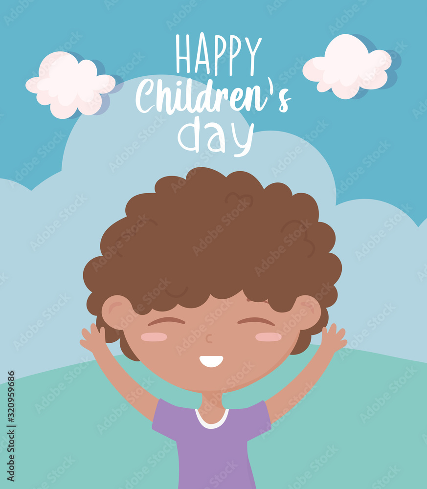 happy childrens day, cute little boy cartoon celebrating outdoors happy childrens day, cute little boy cartoon celebrating outdoors