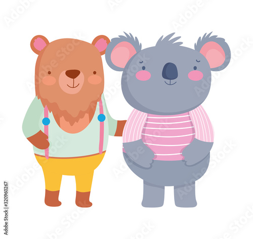 cute little bear and koala with clothes cartoon character