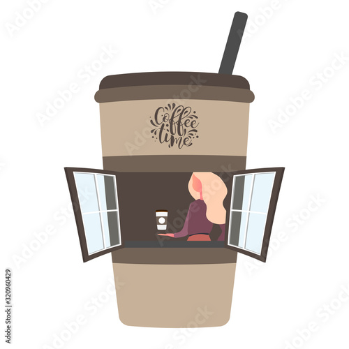 Coffee shop in the shape of a paper cup. Vector illustration.