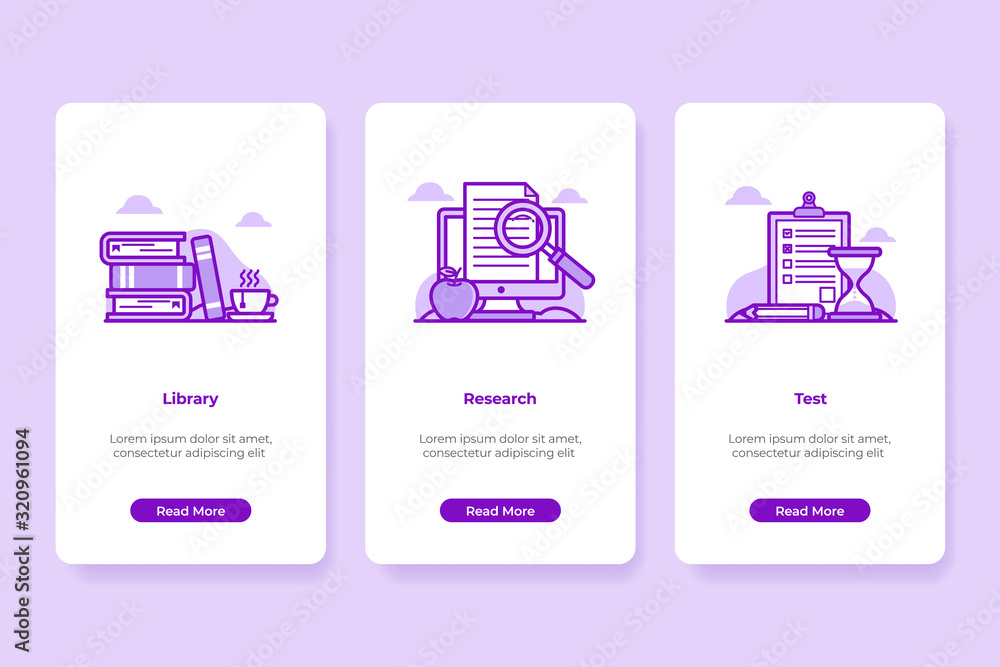 Vector Illustration of Onboarding Online Education Application Interface in line style. UI UX Screen template.