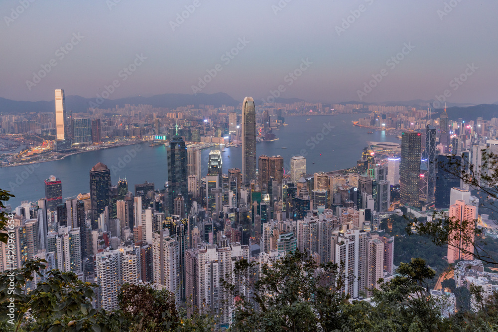 Hong Kong Night Skyline Cityscape from Victoria Peak