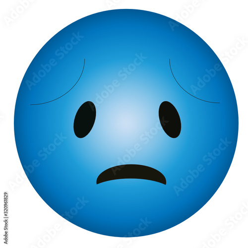 Depressed emoticon. Blue heartbroken emoticon with sad eyes. Expression of feeling sad, heartbroken, gloomy, unhappy, depressed and sorrowful.