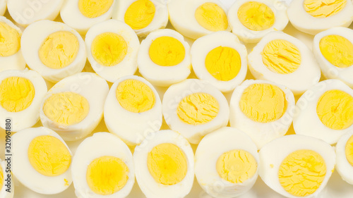 Half boiled eggs background.