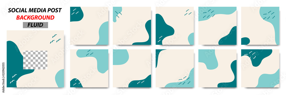 Set collection of square banner layout template background in cream, green color and memphis dot pattern