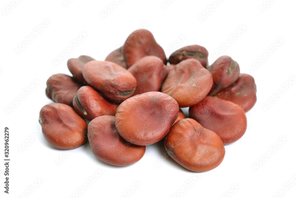 Seed of Vicia faba, broad bean, fava bean, or faba bean, field bean, tic bean or tick bean. Isolated on white background Seed of Vicia faba, broad bean, fava bean, or faba bean, field bean, tic bean or tick bean. Isolated on white background