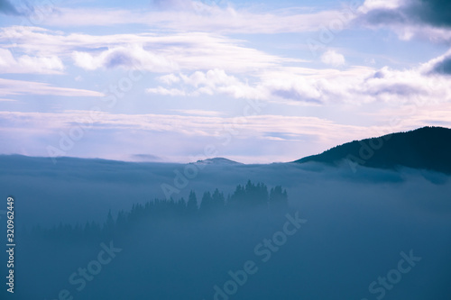 landscape of morning mountains sunrise above fogy forrest © phpetrunina14