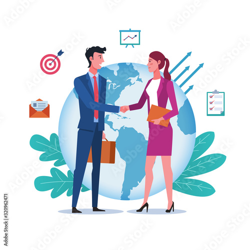 Global cooperation. Business people shaking hands deal agreement. International partnership concept