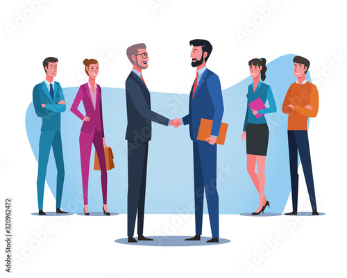 Business partnership handshake. Two confident business man shaking hands during a meeting in the office. Negotiation deal agreement concept