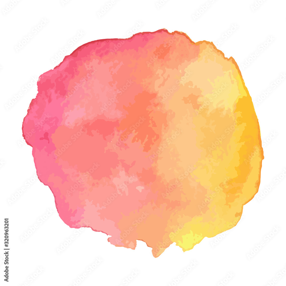 Vector illustration of abstract watercolor splatter isolated on white background. Pink and yellow bright positive colors. Vibrant background