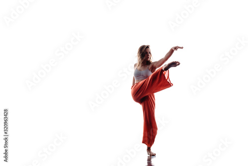 Stylish dance practice isolated on white background