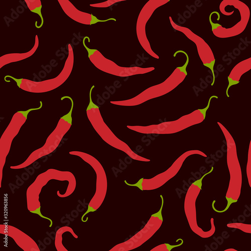 Seamless hand drawn pattern with hot chili pepper. Natural background for textiles, banner, wrapping paper and other and designs. Vector illustration