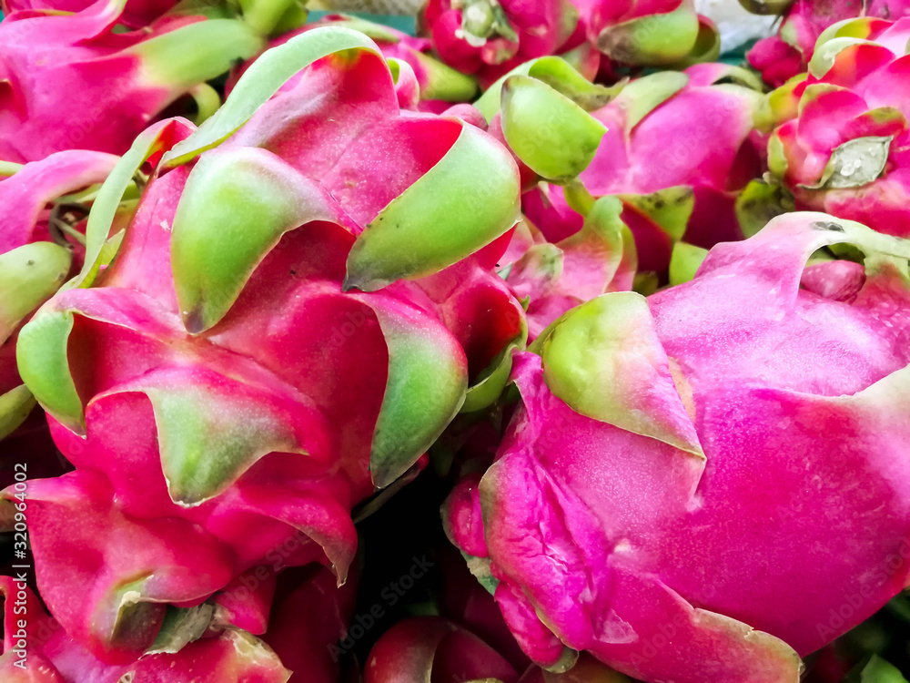 Fototapeta premium Closeup lots of dragon fruit sell in supermarket.