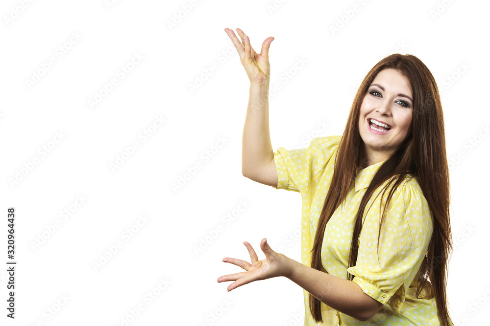 Pretty teen woman gesturing with hands Pretty teen woman gesturing with hands