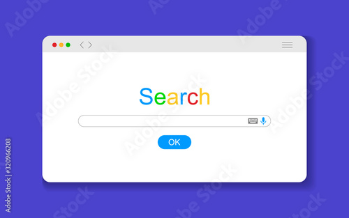 Internet search window. Browser search engine computer screen shape row web page engine blank tab website, flat vector illustration.