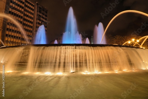 The fountain in Plaza del Ayuntamiento, Valencia, Spain