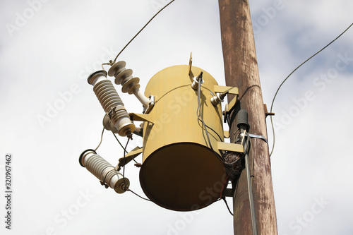 Singe phase Electricity transformer mounted on a pole, residential use
