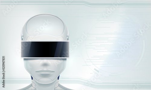Robot with virtual reality glasses on the head.